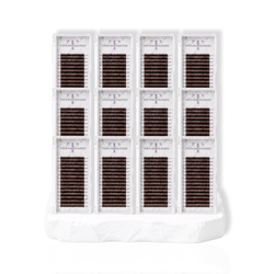 12 Tray Set Cashmere Brown Collection Volume Lashes with soft brown matte lash fibers for volume lash extensions