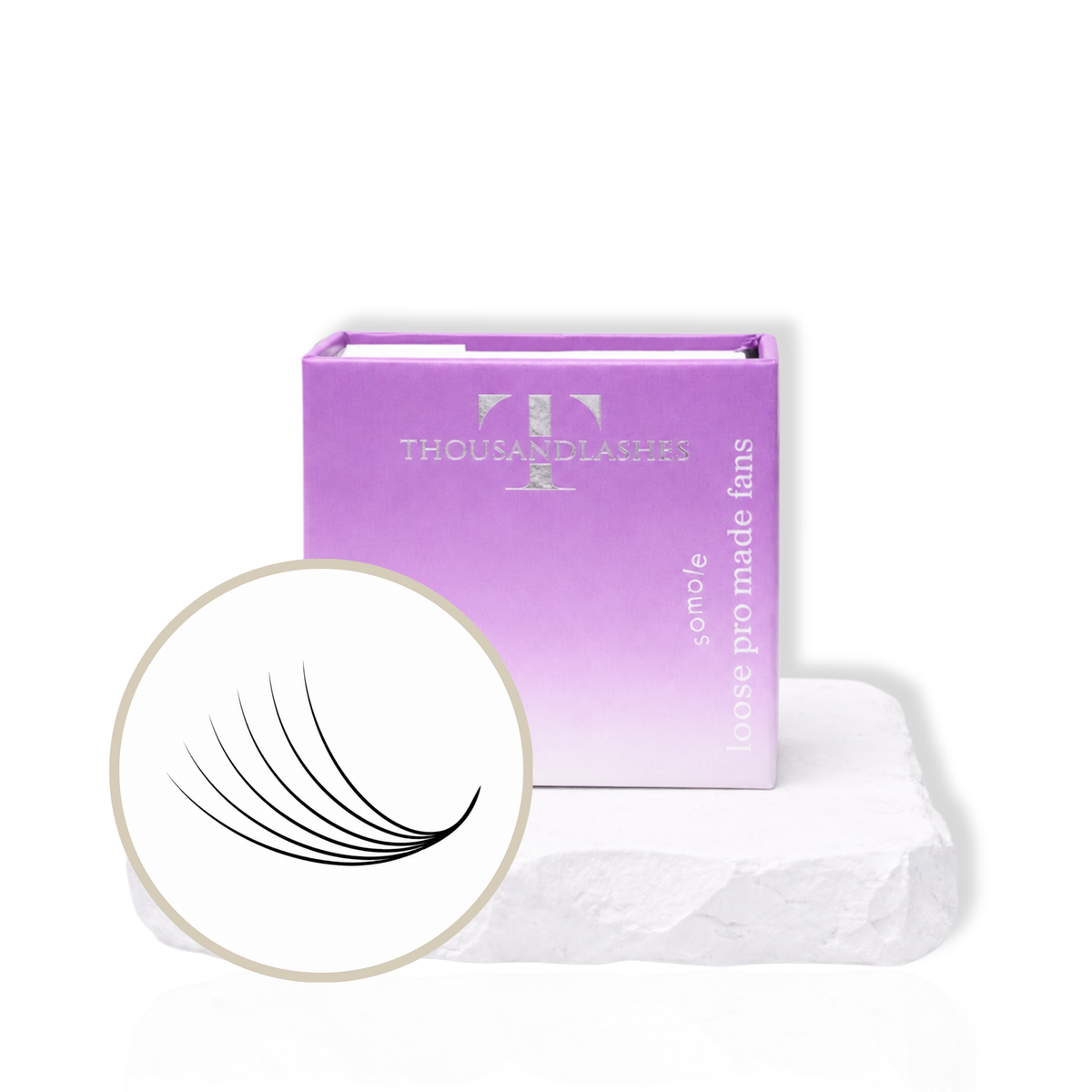 6D Pro Made Fans 0.07 mixed length eyelash extension fans box with lightweight volume lash fan sample on display