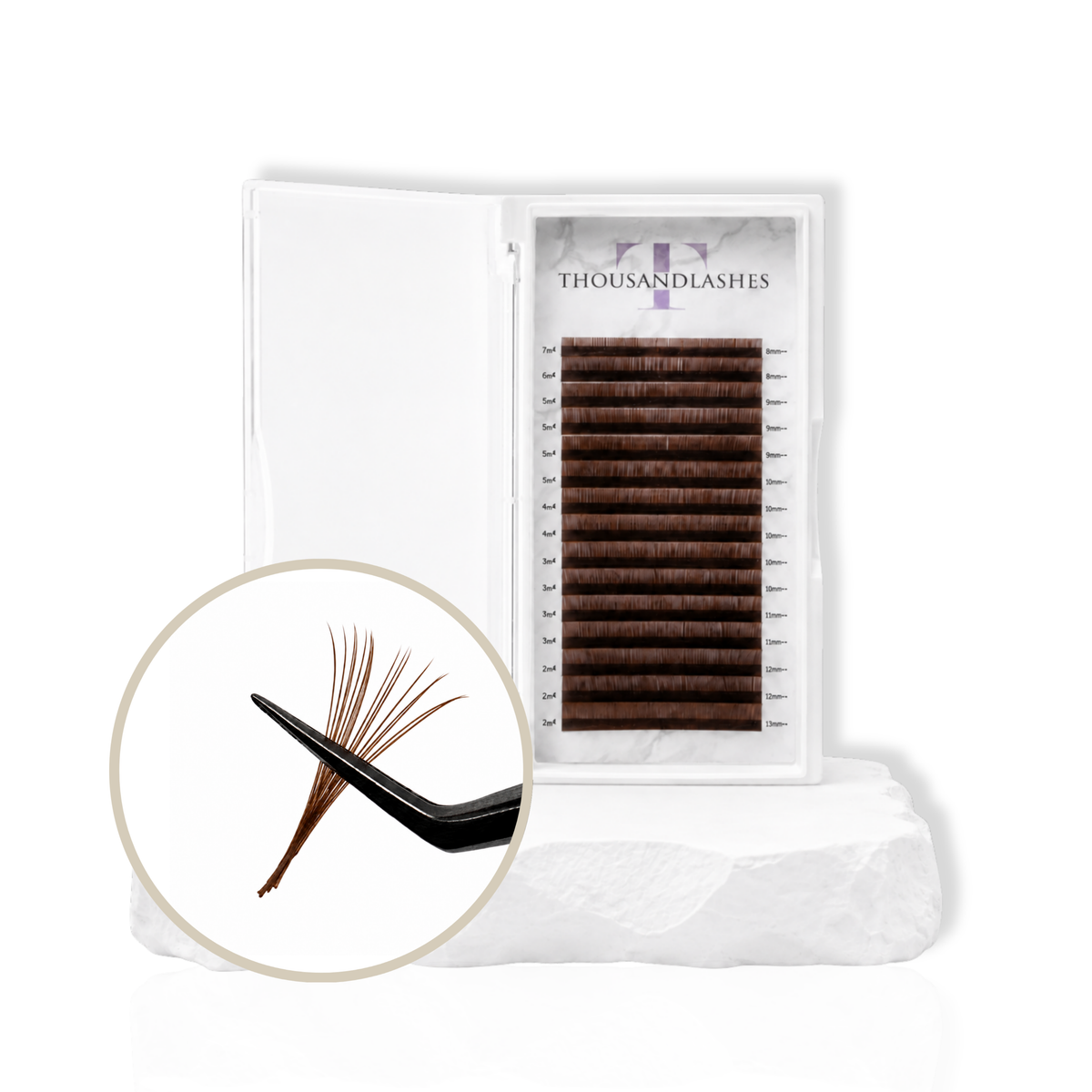 Cashmere Brown Collection Volume Lashes tray with soft brown matte lash fibers