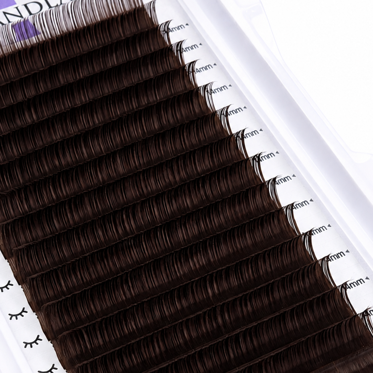 Close-up of Cashmere Brown Volume Lashes showing lightweight faux silk brown lash extensions