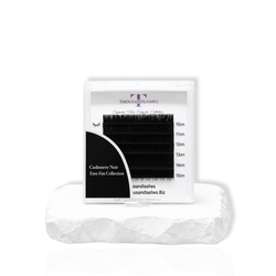 Easy Fan Lashes sample size box showing pre-made volume lash fans for faster lash extension application