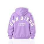 Lavender oversized Thousand Lashes hoodie showing the back design with “San Diego California Lash Con 2026” print on a white background.