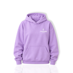 Lavender oversized hoodie for lash artists with Thousand Lashes logo on the front, featuring a hood, long sleeves, and front kangaroo pocket on a white background.