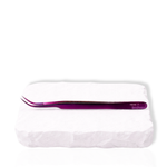 Malachi lash tweezer side view showing the curved tip and precision grip