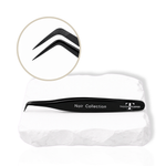 Noir Collection black lash tweezer displayed on a white stone surface with close-up of the precision tip.
