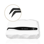 Noir Collection black lash tweezer displayed with angled tip close-up and built-in ruler detail.