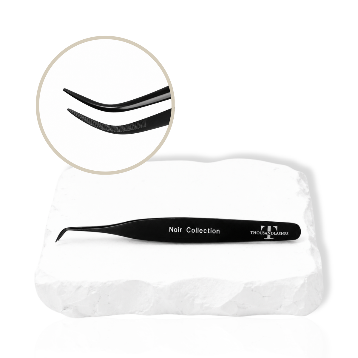 Noir Collection lash tweezer feature image showing isolation tweezer tip for separating natural lashes before extensions.