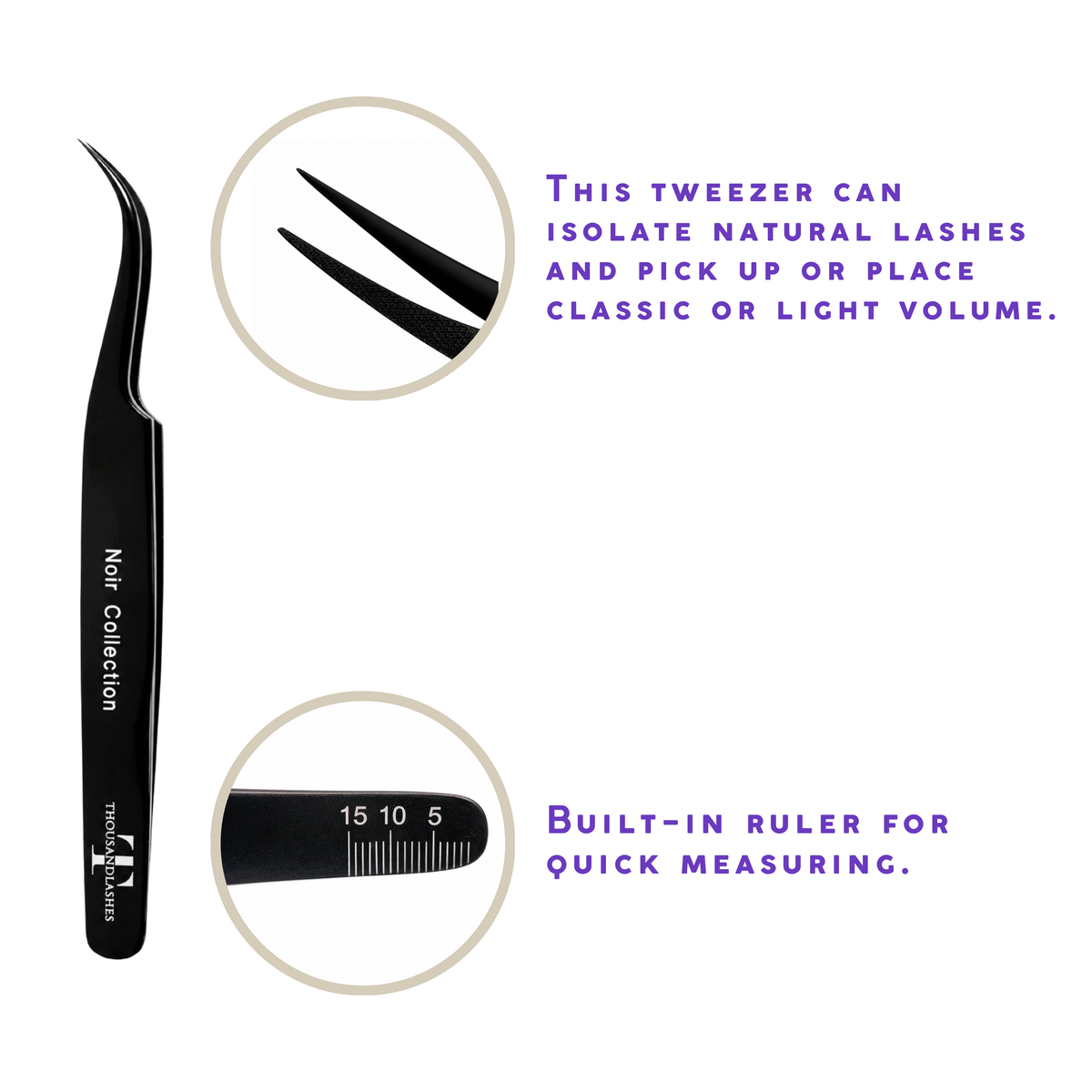 Noir Collection lash tweezer feature image showing precision tip design for classic and volume lash extensions.