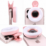 Pink 15X macro phone lens clip showing close-up lash photography