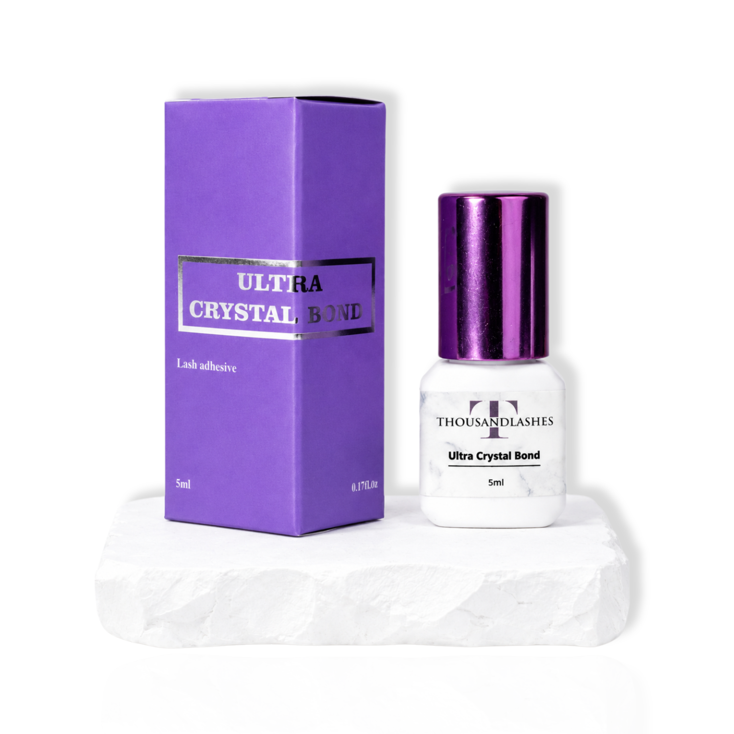 ThousandLashes Ultra Crystal Bond lash adhesive bottle and packaging for professional eyelash extension applications