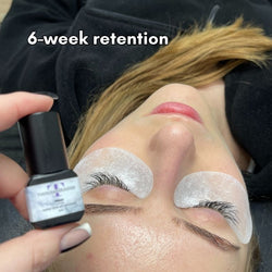 ThousandLashes Velour Lash Adhesive showing 6-week lash extension retention with professional eyelash extensions