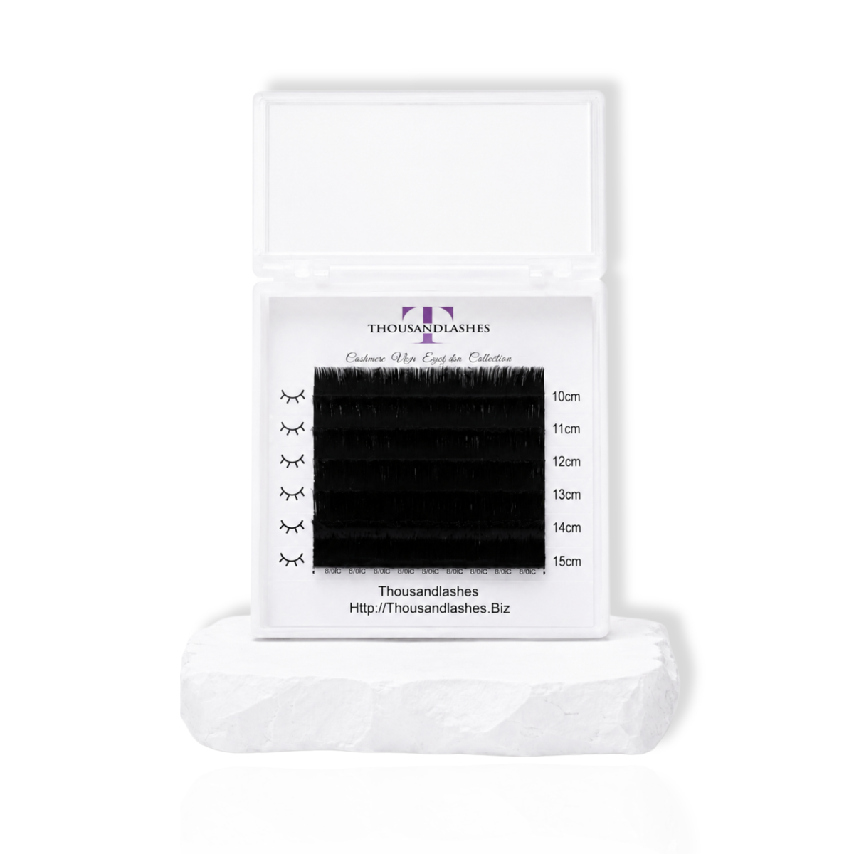 Thousand Lashes Easy Fan Volume Lashes sample tray with matte black lash fibers