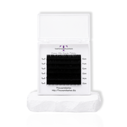 Thousand Lashes Easy Fan Volume Lashes sample tray with matte black lash fibers