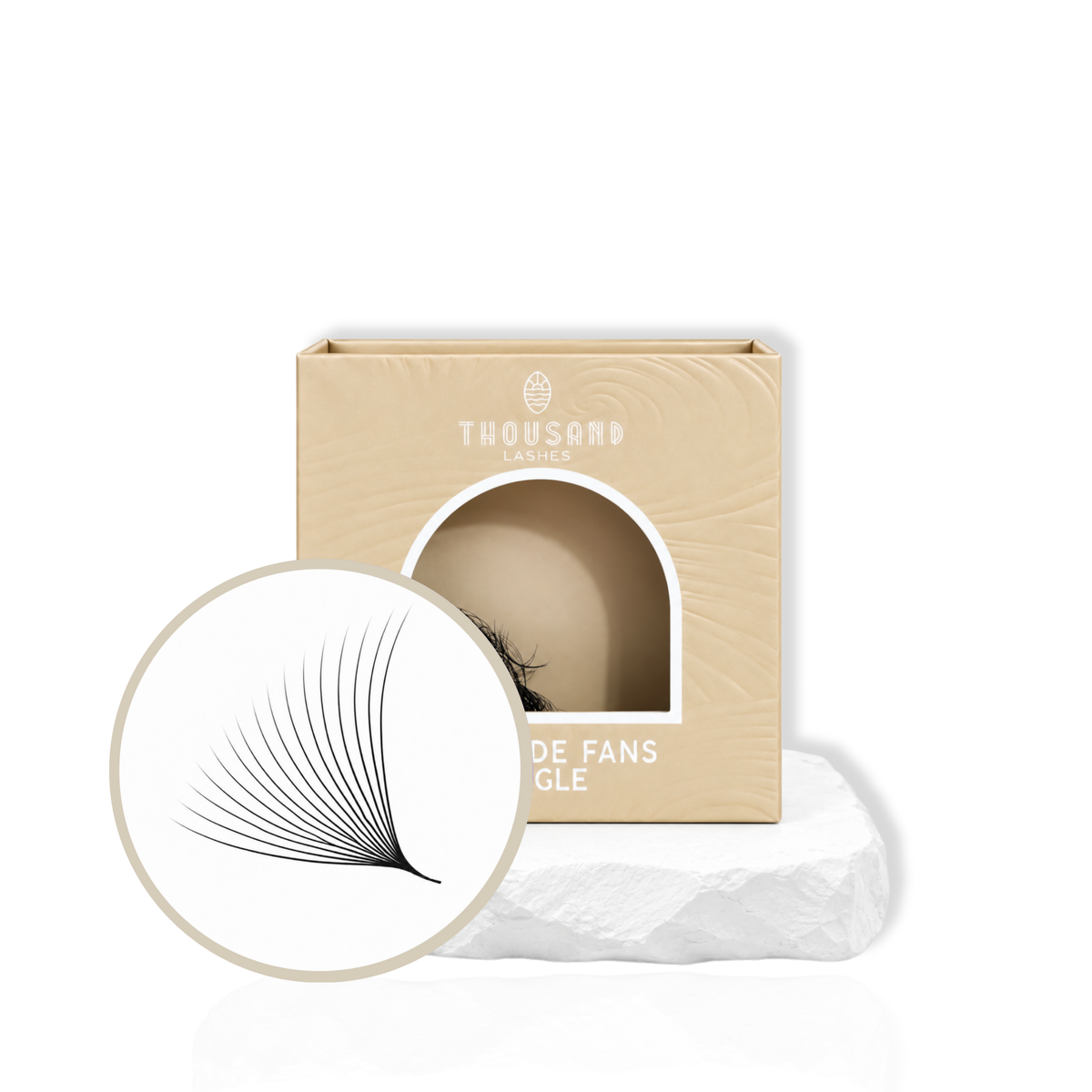 Thousandlashes 16D Pro-Made Volume Fans in beige lash tray with fan close-up.png