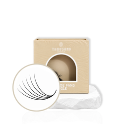 Thousandlashes 6D Pro-Made Volume Fans in beige lash tray with fan close-up