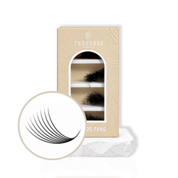 Thousandlashes 8D Promade Fans lash box with close-up of wide curved lash fans
