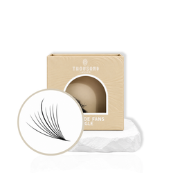 Thousandlashes 9D Pro-Made Wispy Lashes in beige lash tray with fan close-up