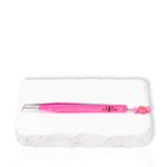 Thousandlashes Candy Charm 45-degree isolation tweezer with pink glitter handle and candy charm on a white stone surface.