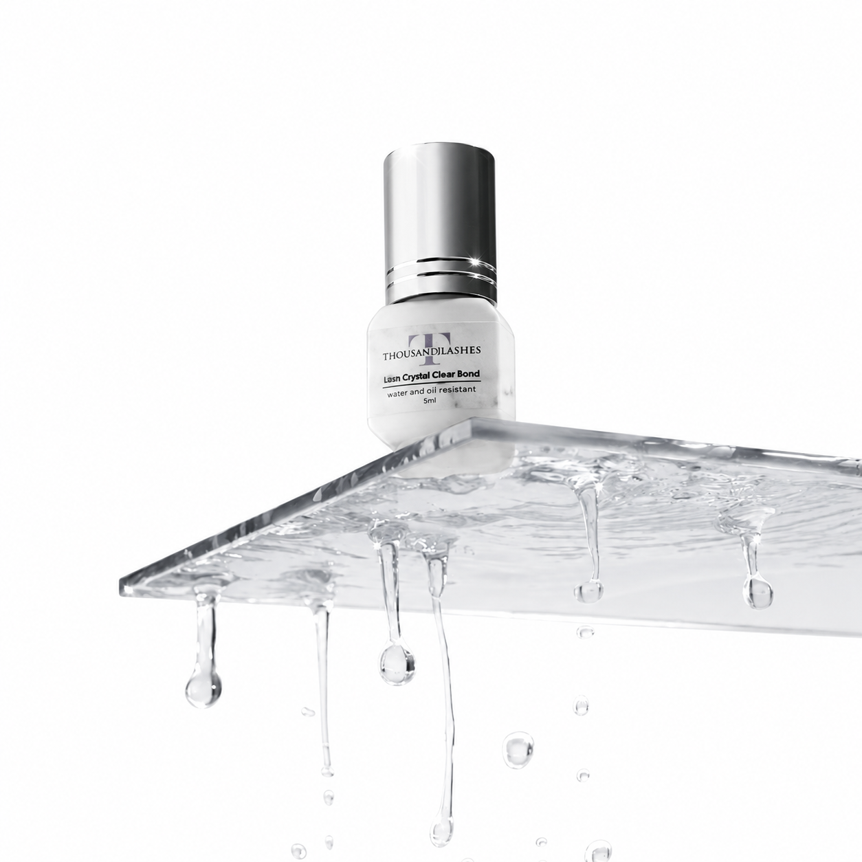 Ultra Crystal Clear Bond clear lash adhesive bottle with water resistant formula for professional eyelash extensions