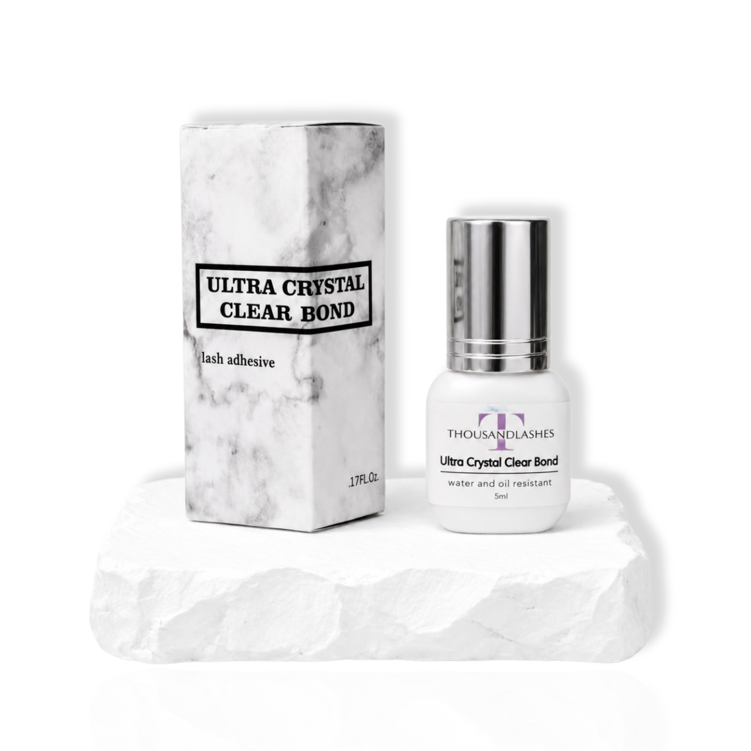 Ultra Crystal Clear Bond clear lash adhesive for professional eyelash extensions with 1 second dry time and 8 week retention