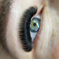 Close-up of Easy Fan Lashes showing thin lash bases for easy volume fan making